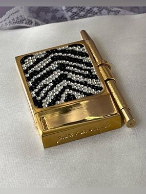 Judith Leiber GOLD Chevron Motif Minaudière Black/White Swarovski, Vintage EUC